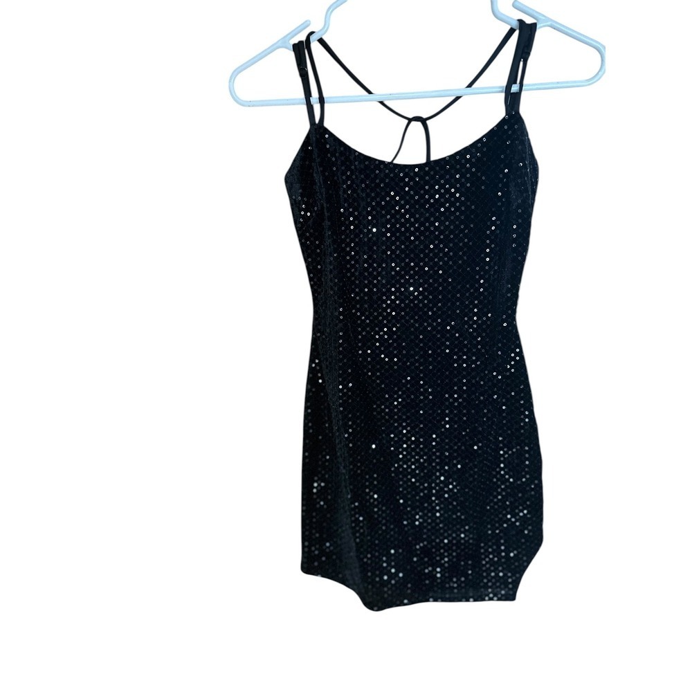City Triangles Black Sequin Mini Dress Size 1 Bodycon Open Back Party Prom
